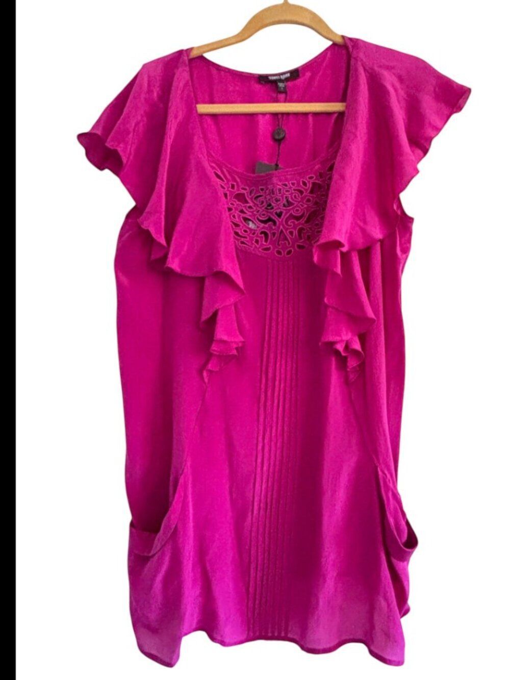 DANIEL RAINN Silk Tunic | Size L | Magenta | Flutter Sleeves | Pockets